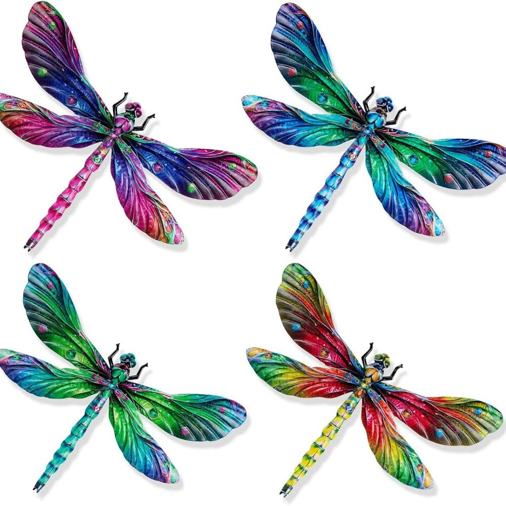 4 Metal Dragonfly Wall Decor for Indoor or Outdoor Wall Patio Fence Garden Decor